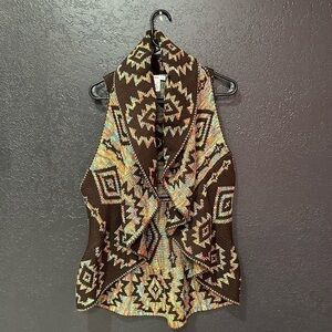 JOHN PAUL RICHARD Women’s Brown/Multicolored Aztec Knitted Sweater Vest Size XL